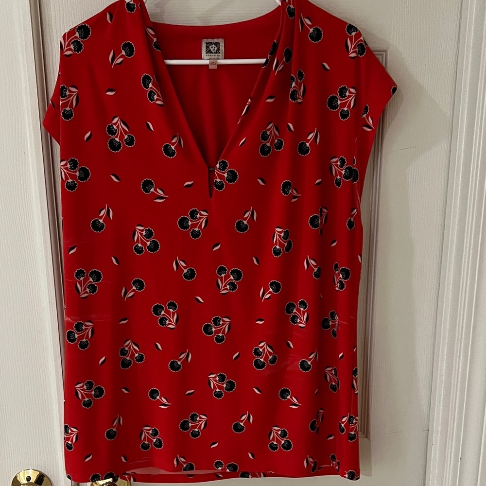 Anne Klein Red Cherry Print Blouse